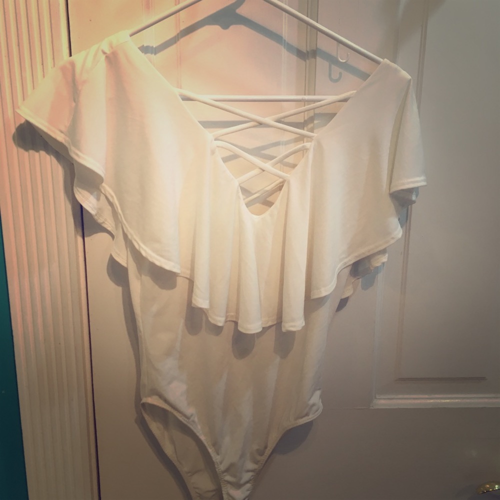 White bodysuit off shoulder